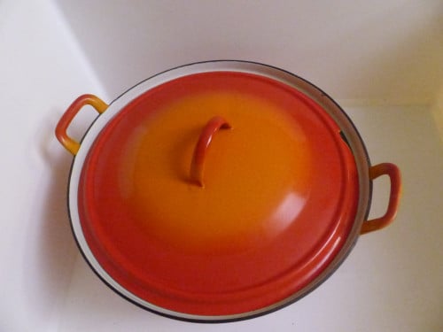 Pan gietijzer groot zwaar groot gezin 36diam15h oranje kwaliteit van toen!