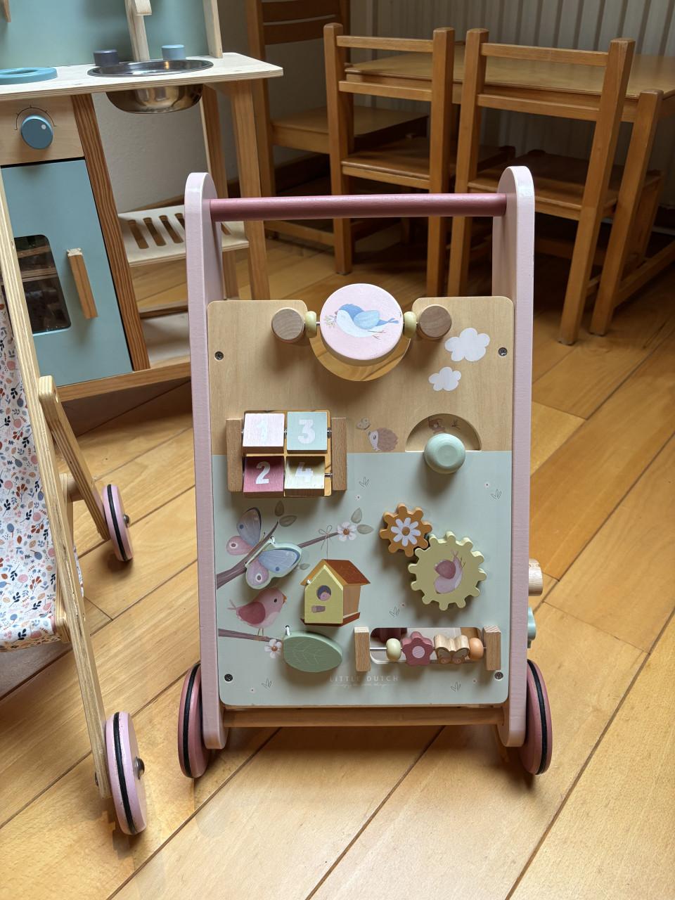 Little Dutch speel en loopwagentje, roze, vogel/vlinder/bloem motief