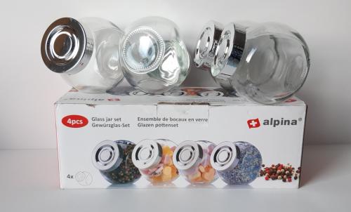 4 Alpina glazen voorraadpotjes met schroefdeksel met vlakke bodem