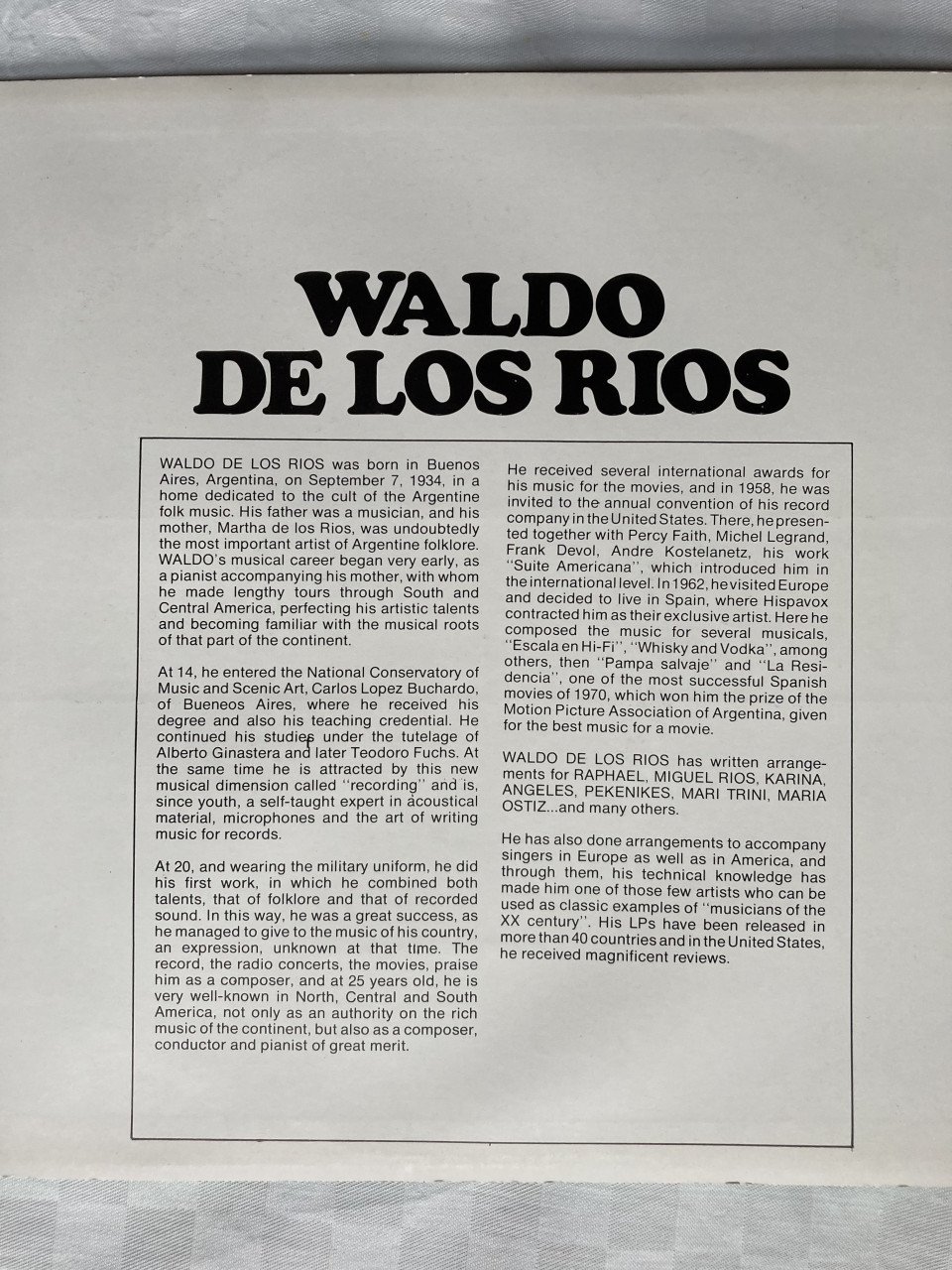Waldo de los Rios The 2 of Us dubbel lp ELD 976 Hispavox