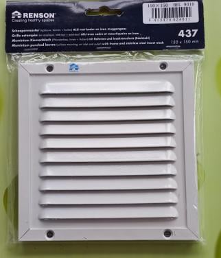 Renson opbouw schoepenrooster 150x150 mm met INOX muggengaas - wit