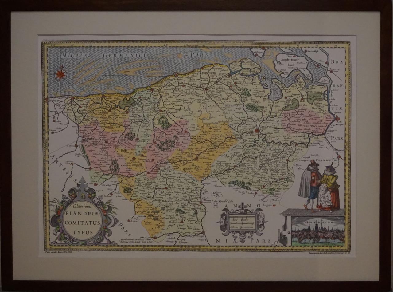Antiquarische kaarten, geen kopie, opnieuw ingekleurd en ingelijst