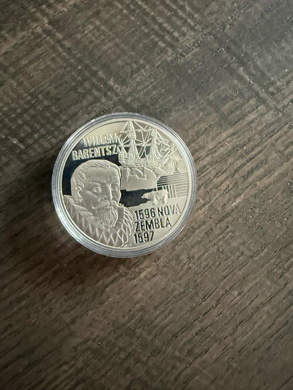 Zilveren 50 Euro munt ter herdenking van Willem Barentsz uit 1996.