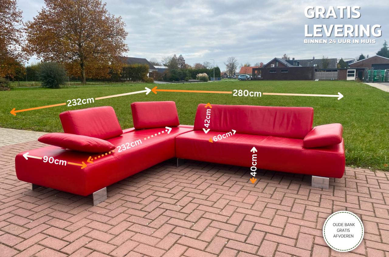 GRATIS LEVERING HEEL NL Montel Rode Echt Leer Hoekbank