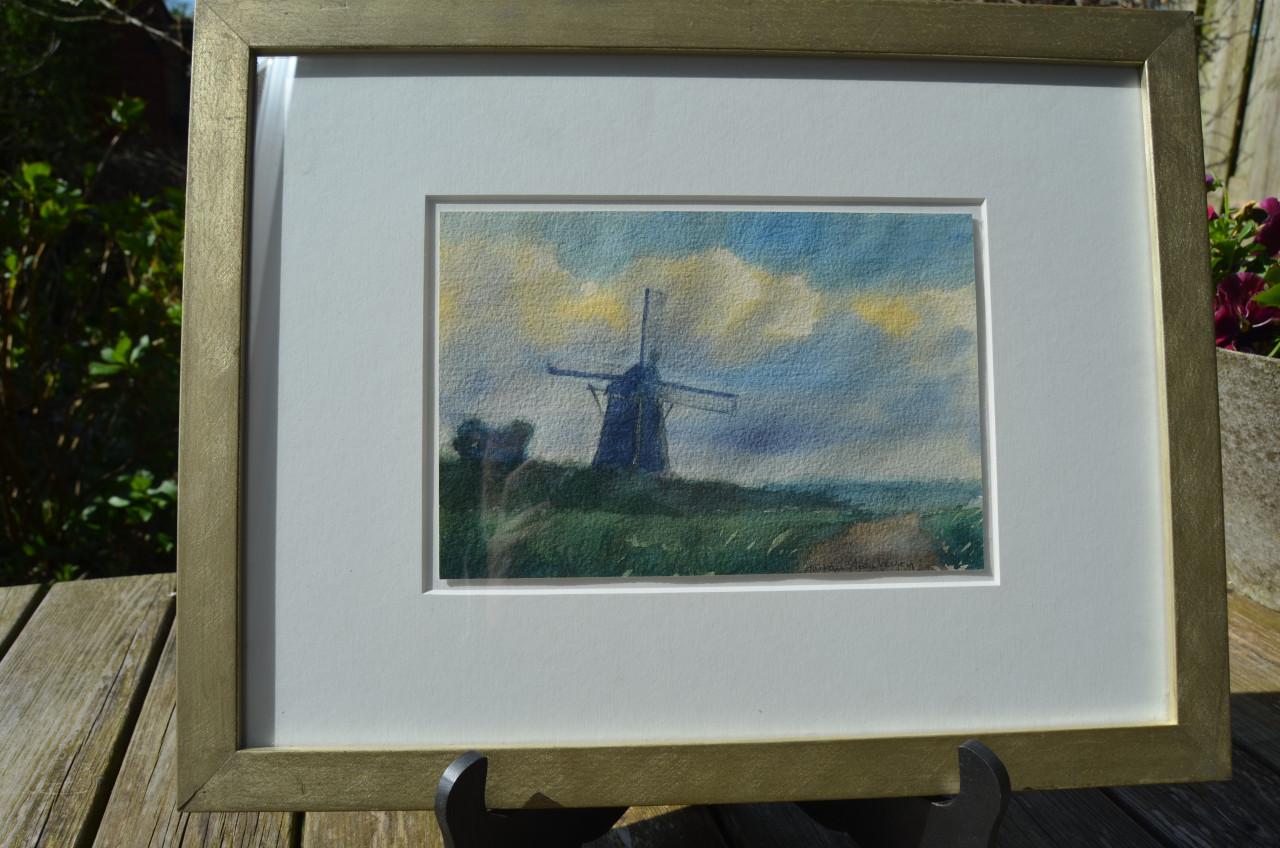 Aquarel Ton van Steenbergen Molen, gesigneerd