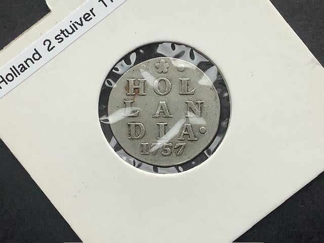 Holland, dubbele wapenstuiver 1757 zilver.