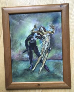 Pasteltekening Dansers in lijst