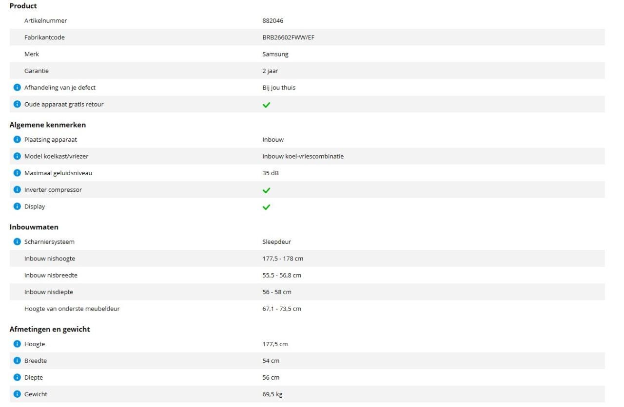 Samsung inbouw koel vriescombinatie BRB26602FWW/EF