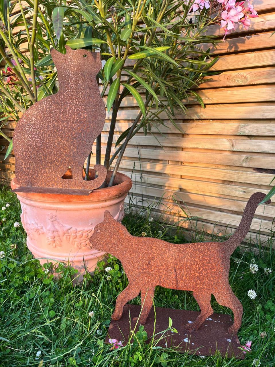 2 metalen decoratie katten voor in tuin