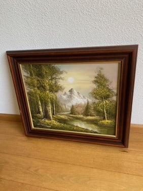 Mooi olieverfschilderij Troodos gebergte Cyprus in mooie lijst
