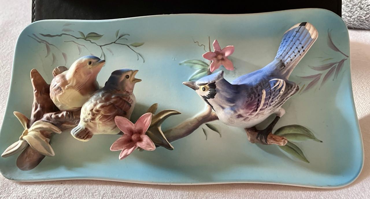 Vintage porseleinen wandbord “Blue jay”