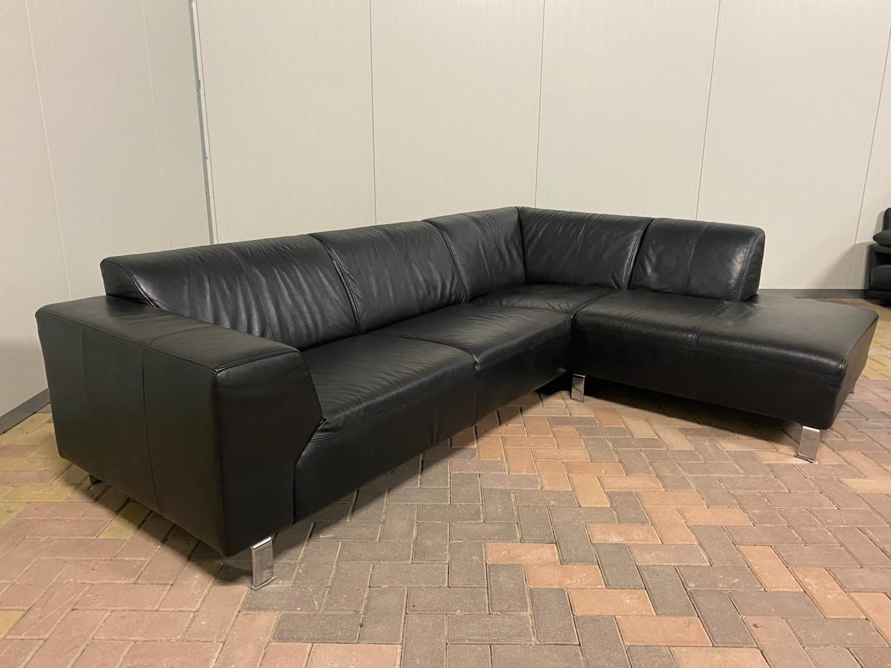 Zwarte Echt Leren Hoekbank – Brede Zit – Solide Basis – Gratis Levering NL