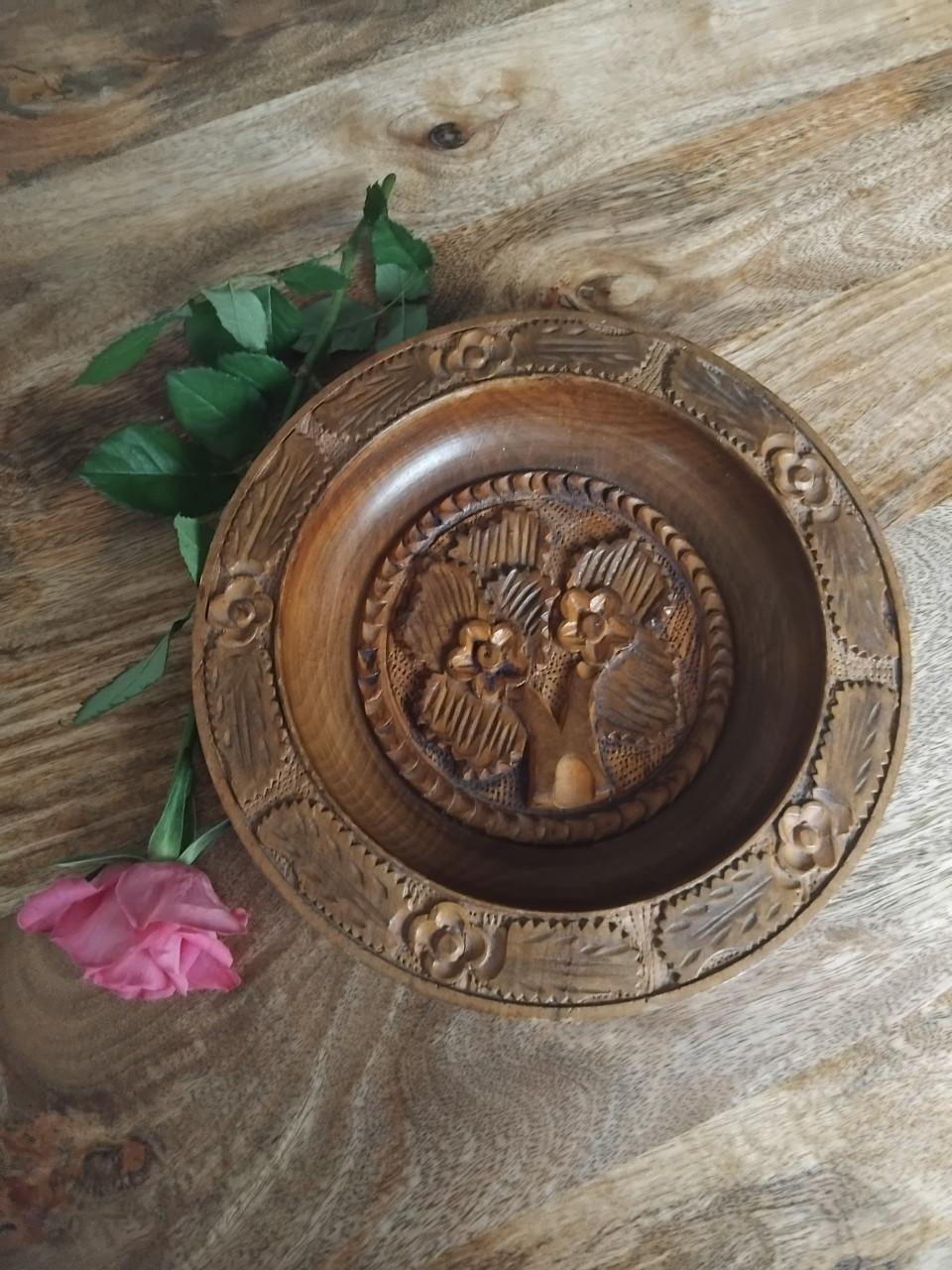Antiek Houtsnijwerk Wandbord Bord