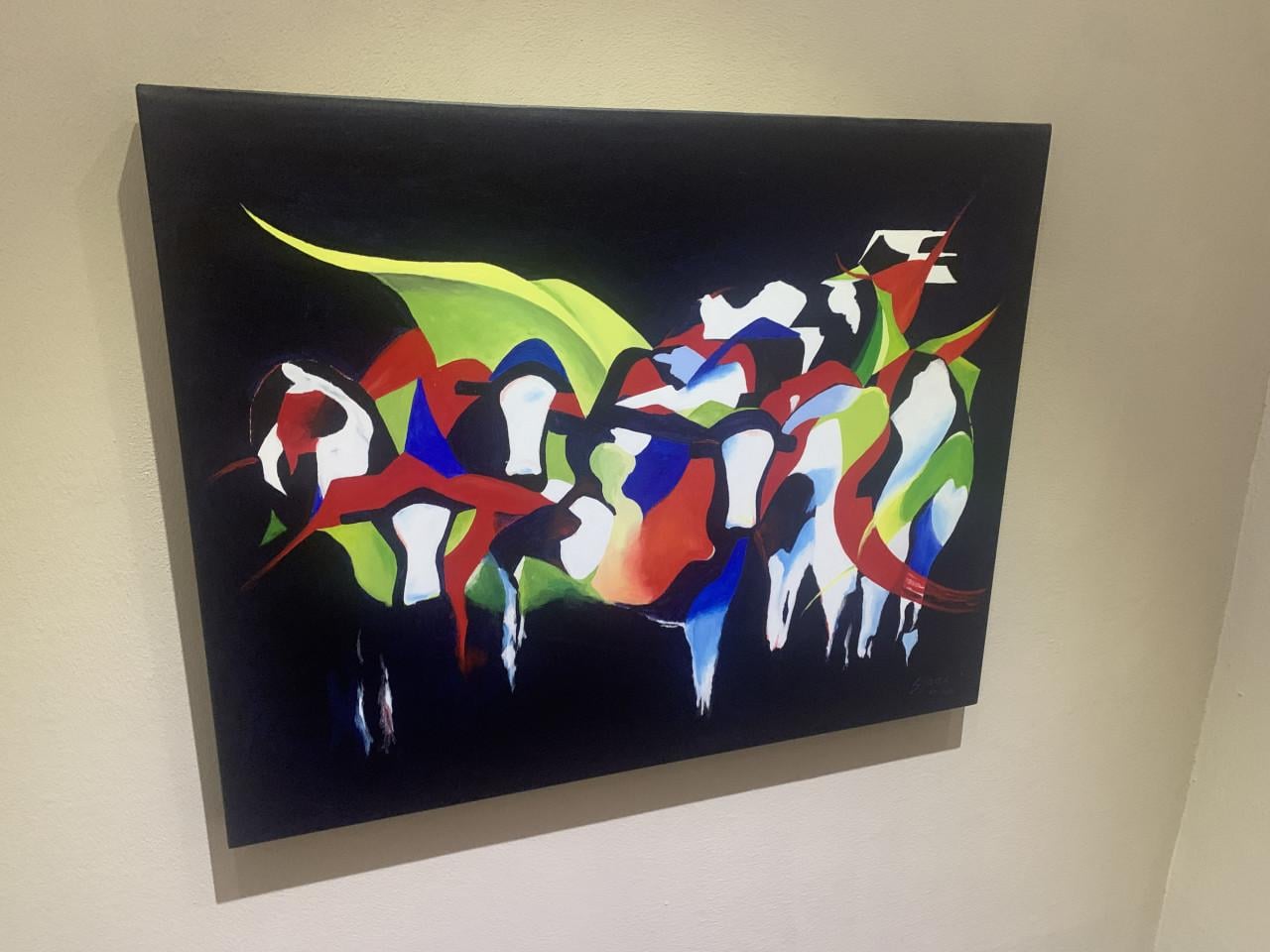 Schilderij abstract met koeien