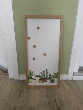 Prachtig houten magneetbord, memobord met cactus print.