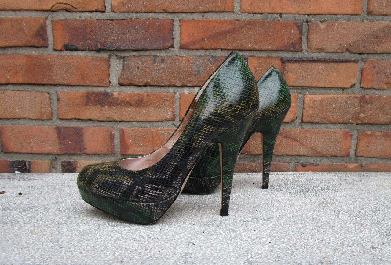 Groene slange leer hoge hakken high heels pumps maat 37.