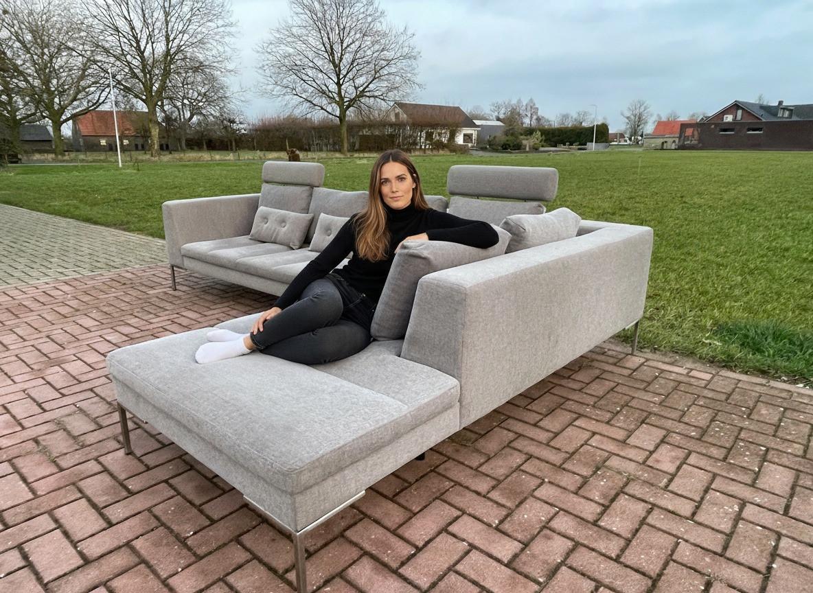 GRATIS LEVERING HEEL BENELUX + DACH Montel Grijs Stoffen Hoekbank