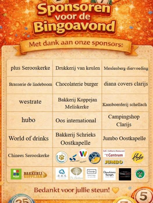 Bingoavond vrijdag 27 maart KOMT U OOK!!!