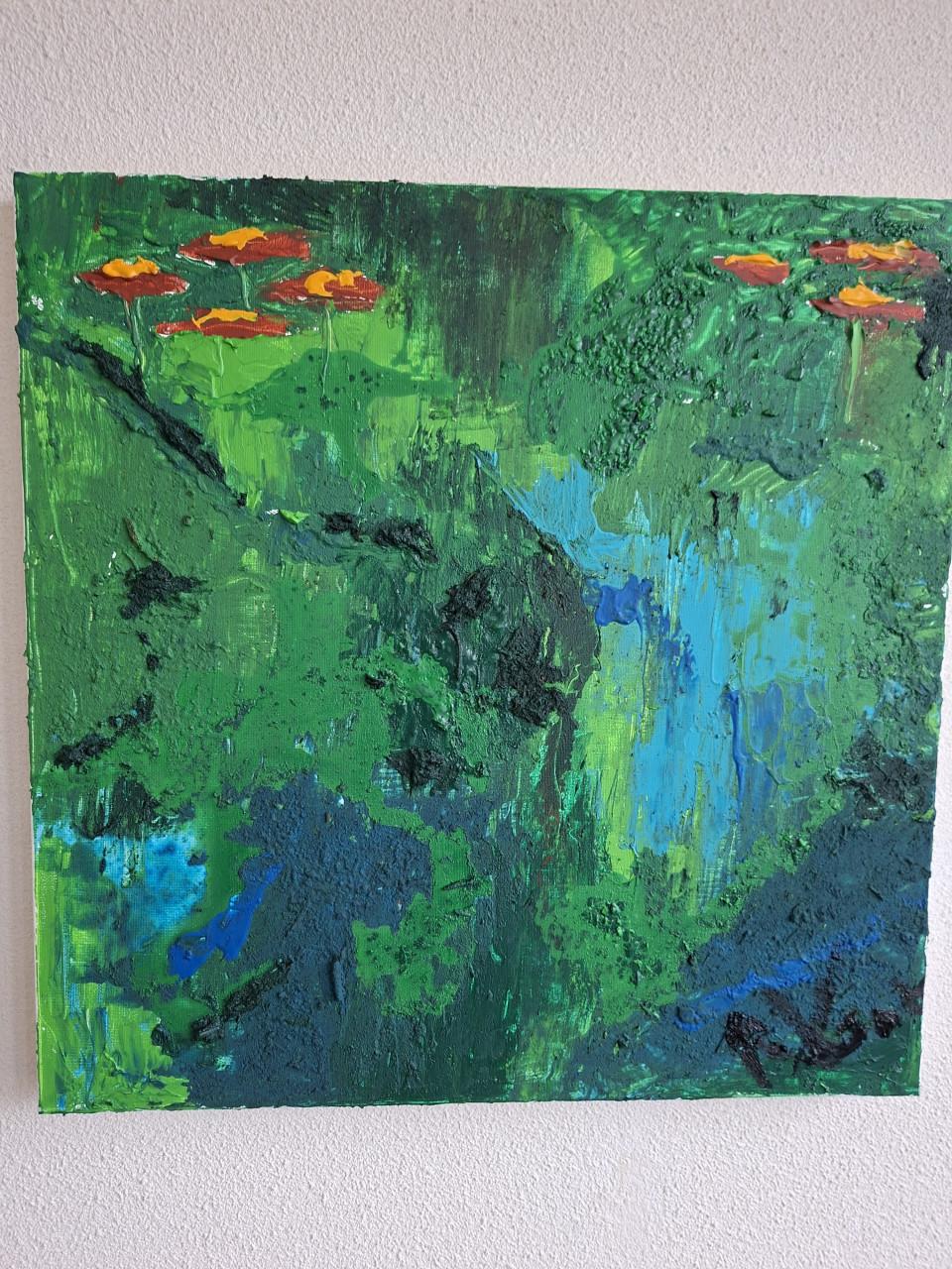 Schilderij, acryl en zand op canvas, 50x50cm