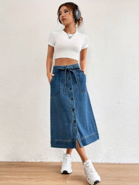 Nieuwe denimrok midi