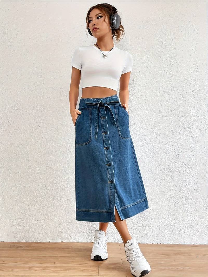 Nieuwe denimrok midi