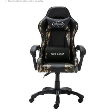 Game Racestoel kunstleer zwart en camouflage casaXL