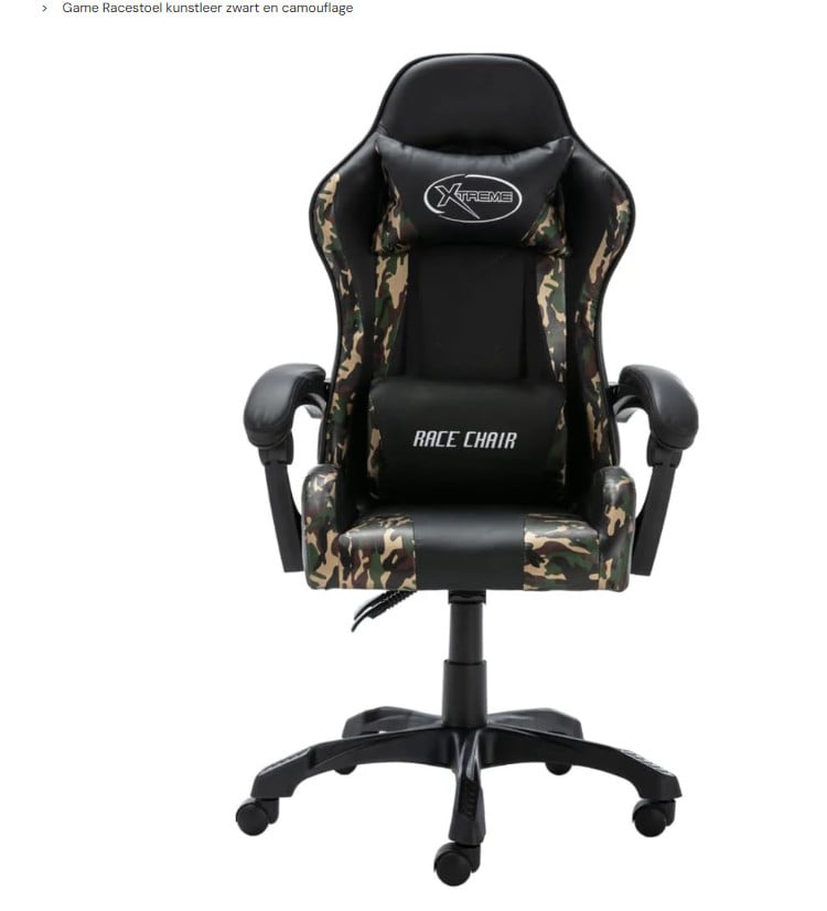 Game Racestoel kunstleer zwart en camouflage casaXL