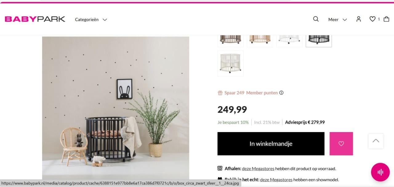 Ronde zwarte baby box met deksel en Boxmatras.