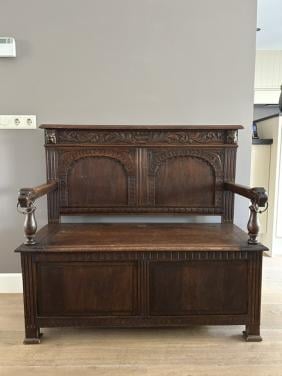 Antieke houten halbank / kistbank