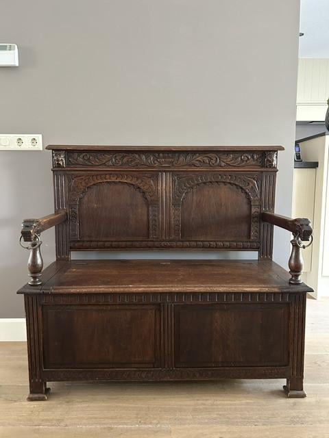 Antieke houten halbank / kistbank