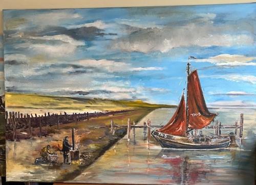 Th-3  aan de dijk olie verf  120 x 60 cm doek