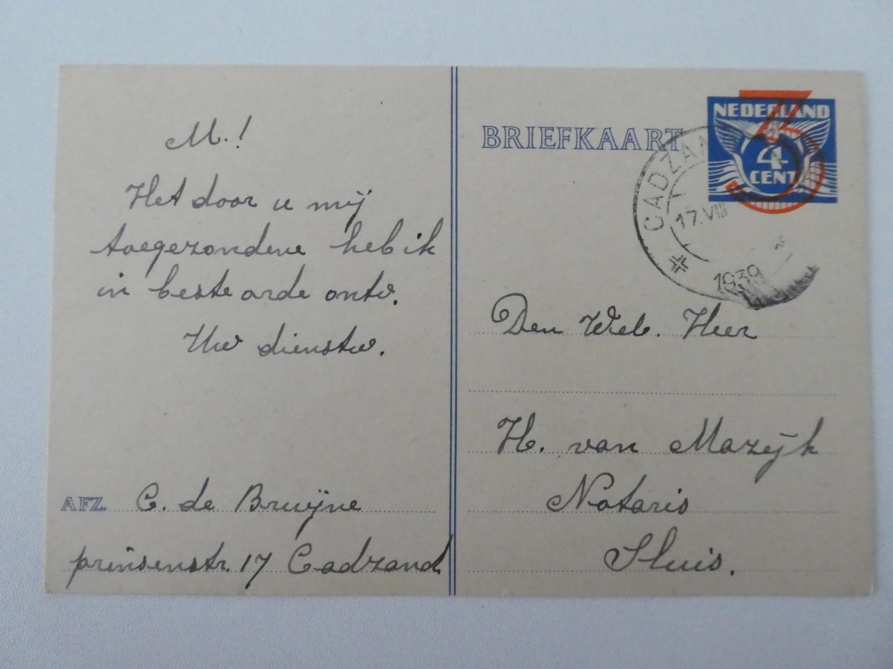 Briefkaart, 1939 - Cadzand-Sluis