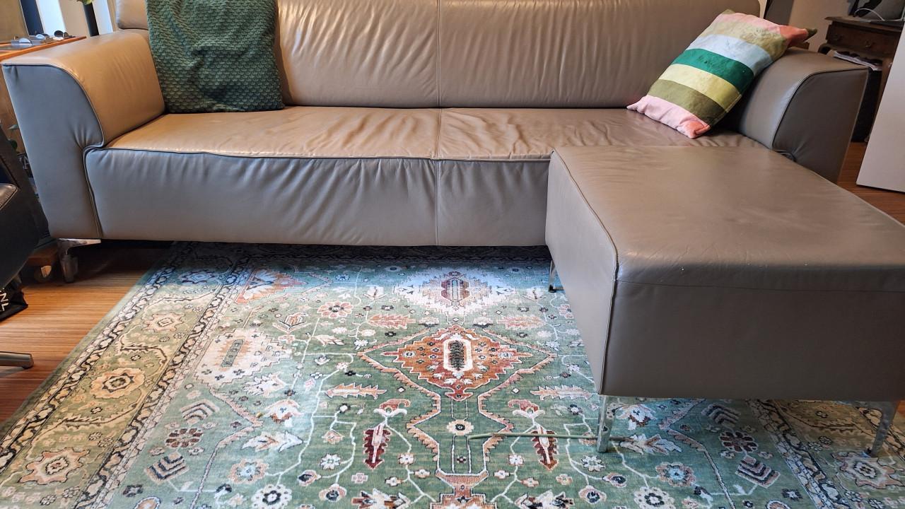 Montel 3-zit lederen bank met voetenbank