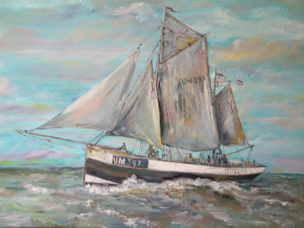 Houten Haring logger  op de zeil   zuiderzee botters -noordzee botters