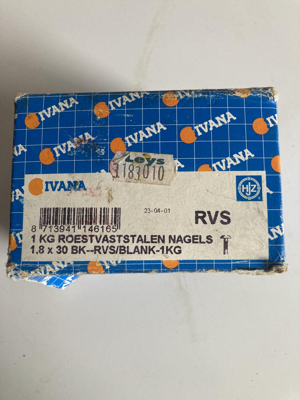 Doos met roestvaste stalen nagels 1.8 x 30 mm