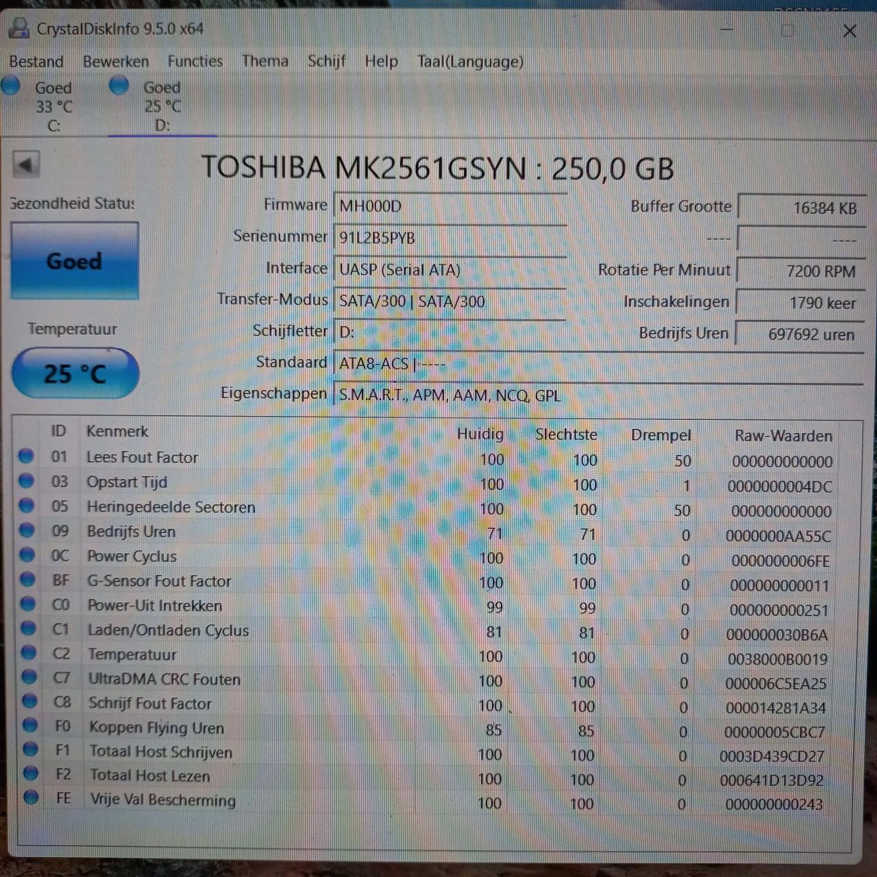 Toshiba 250GB HDD 7200rpm 2x