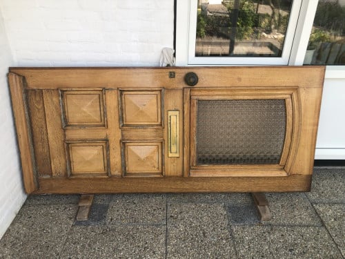 Massieve houten deur met glas (inclusief koperen deurklink en brievenbus)