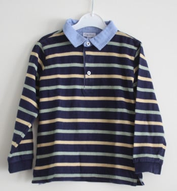 Polo langemouwen donkerblauw demin groen en geelmaat 98