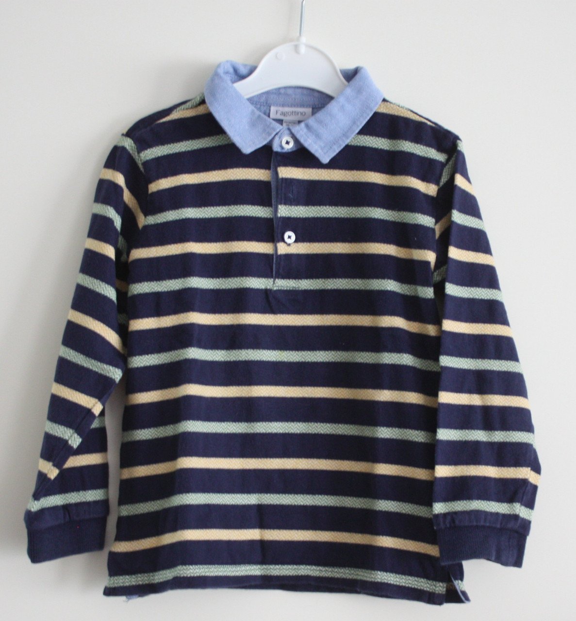 Polo langemouwen donkerblauw demin groen en geelmaat 98
