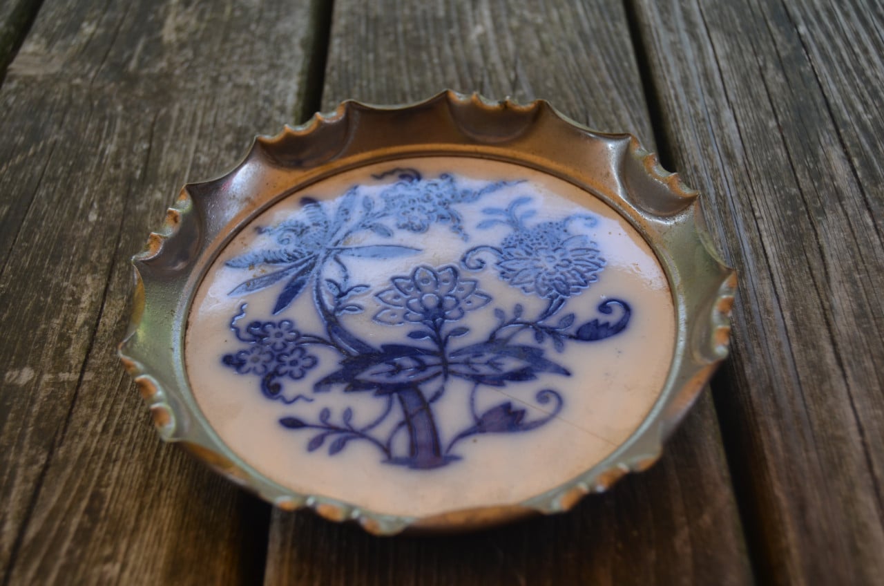 Blauw/wit aardewerk flessenonderzetter