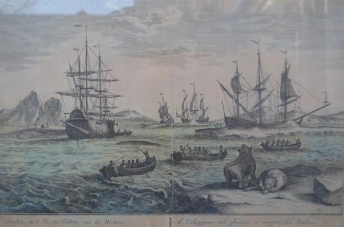 Nederlandse opticaprent 'Walvisvaart/vangst' ca. 1750