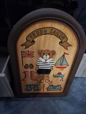 Vintage houten wanddecoratie beren. Afm. 60x40 cm bruine lijst