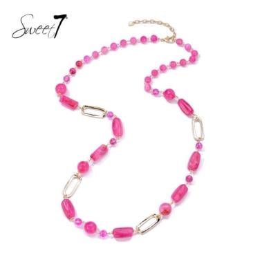 Halsketting met roze kralen en goudkleurige schakels