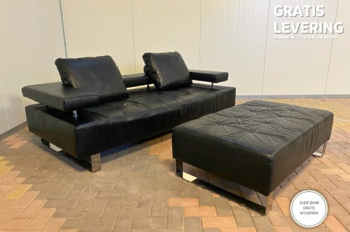 GRATIS LEVERING HEEL NL Montel 3-zits Echt Leren Bankstel met Hocker