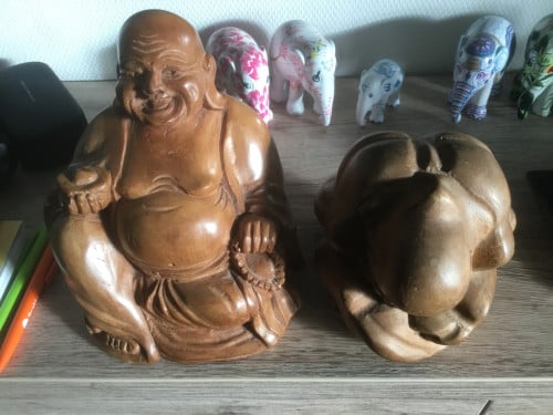 Houten Buddha beelden twee stuks