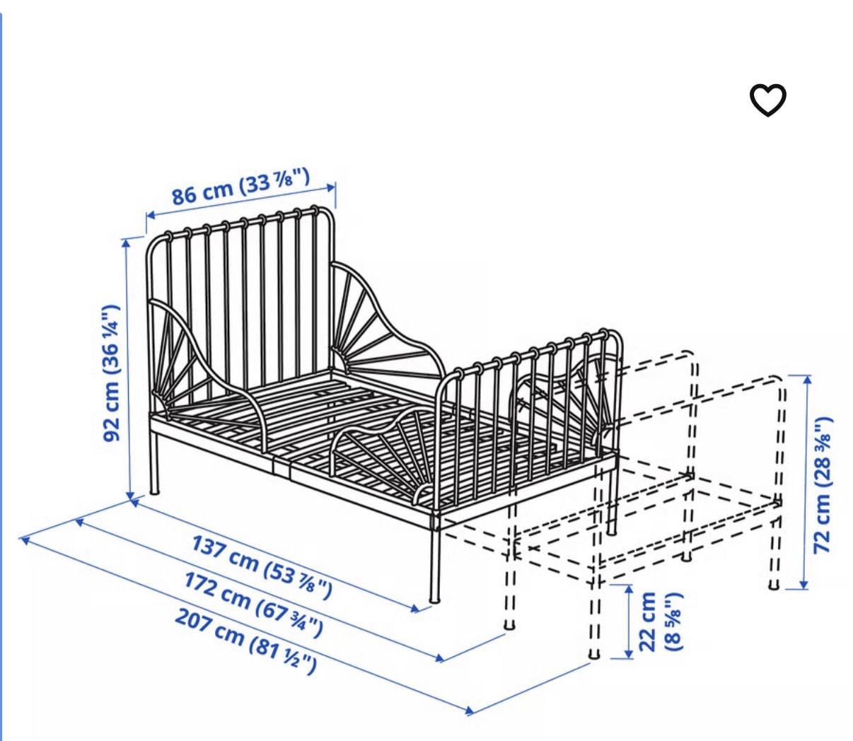 Meisjes uitschuifbed metaal peutermaat tot 80x200