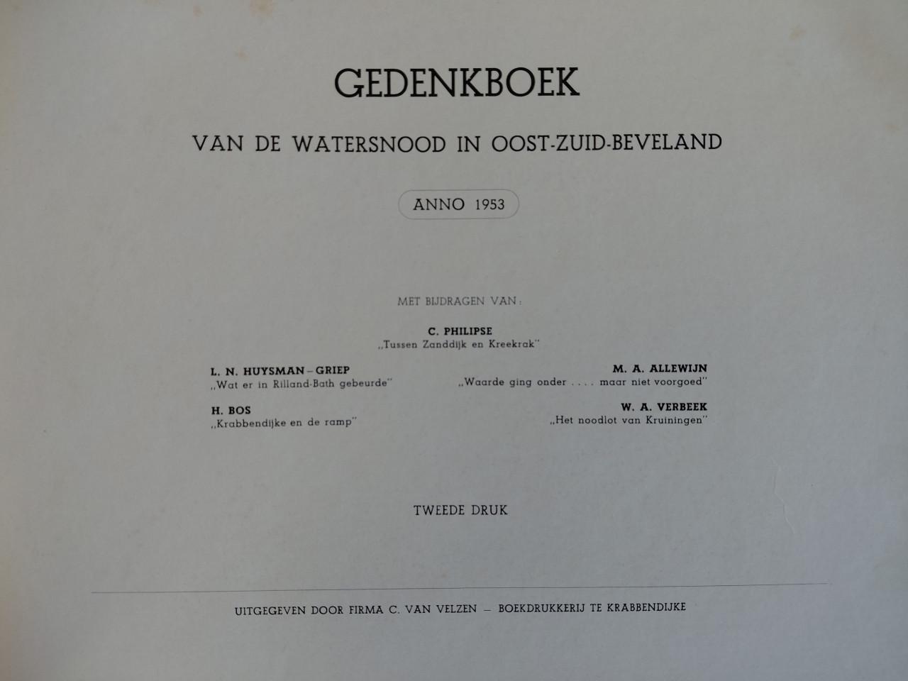 Gedenkboek van de watersnood in Oost-Zuid- Beveland 1953