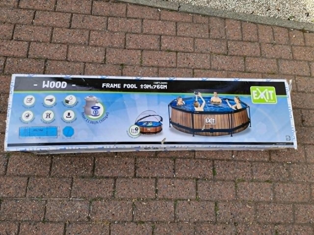 Exit Wood Zwembad, 300x76cm met glasfilterpomp, verwarming en accesoires.
