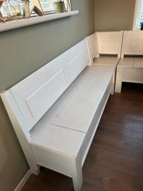 Mooie houten hoekbank (klepbank) van Les Brocanteurs