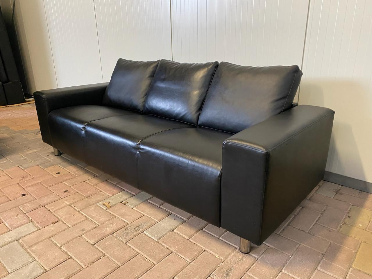 GRATIS LEVERING HEEL NL Mooie Zwart Leer 3-zitsbank